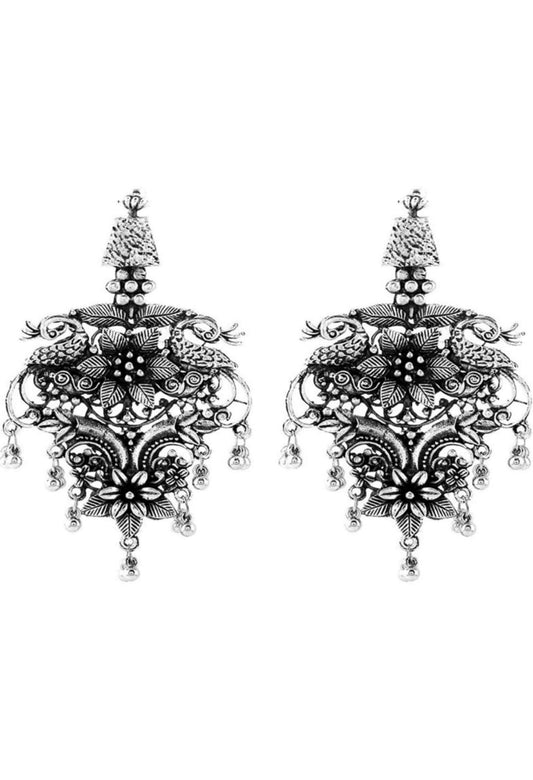 Mominos Fashion Joharkamal Silver-Plated Peacock Design Drop Earrings For Women - Grab2buy