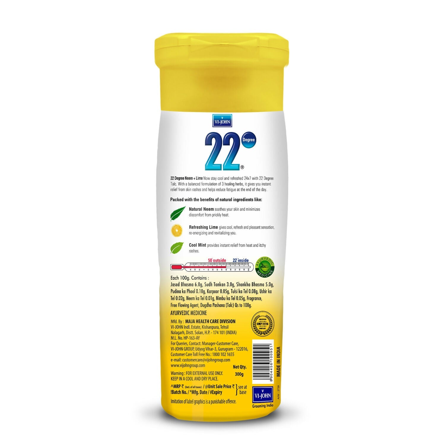 VI-JOHN 22 Degree Cooling Talc Beat the Heat Neem and Lime  Grab2Buy VI-JOHN Grab2Buy
