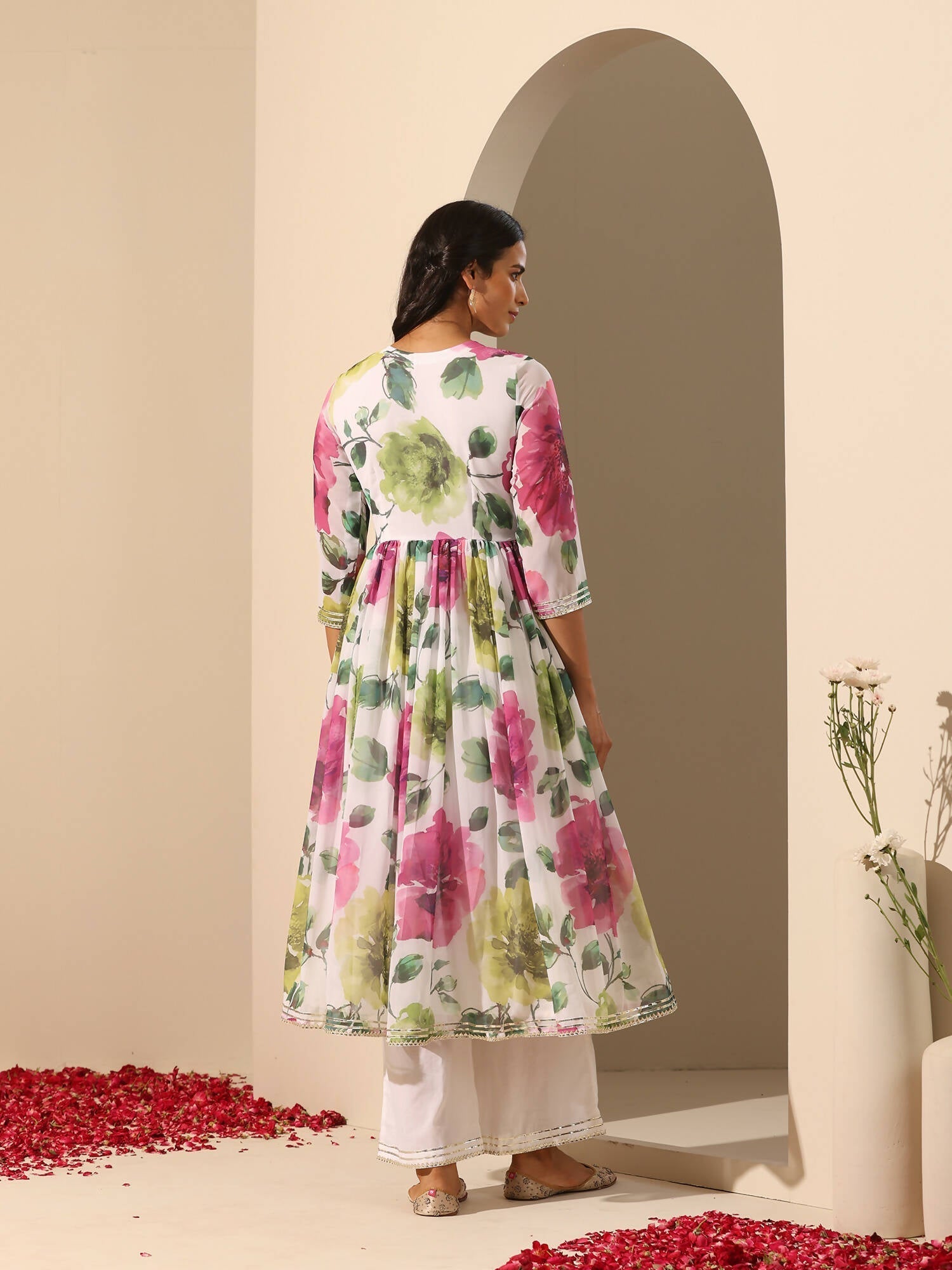 Pomcha Jaipur White Gul Gulistan Anarkali Set 