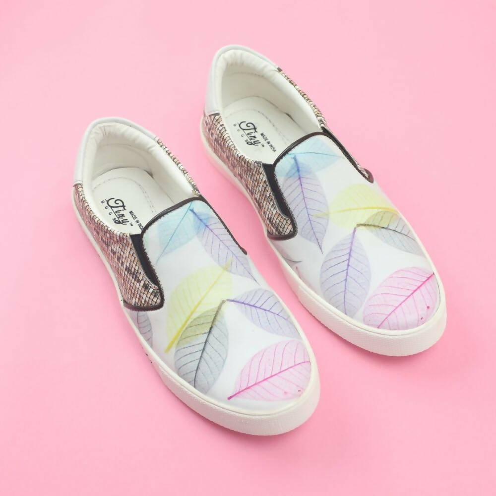 Tiny Bugs Girls Leaf Printed Slip Ons Sneakers - White  Grab2Buy Tiny Bugs Grab2Buy