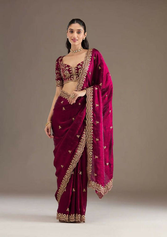Joban Fashion Red Frendy Satin Silk Party Wear Sarees
