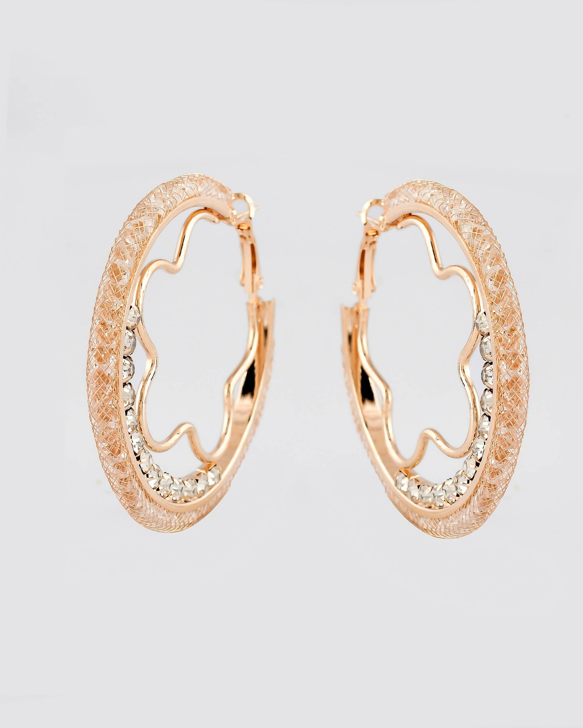 VOJ Women Gold-Plated Studded Beads Stainless Steel Double Circular Hoop Earrings - Grab2buy
