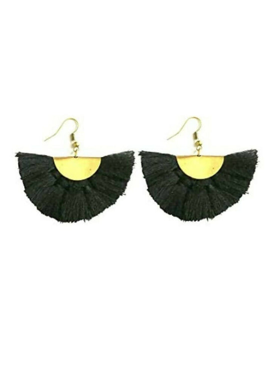 Tiaraa Alloy Tassel Earrings For Women (Black) - Grab2buy