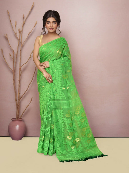 Joban Fashion Green Cotton Blend Jamdani Saree