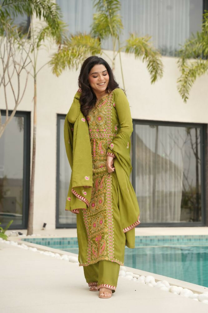 Joban Fashion Perot Kurta Set Silk Sequins , Zari, Coding & Thread Embroidered work