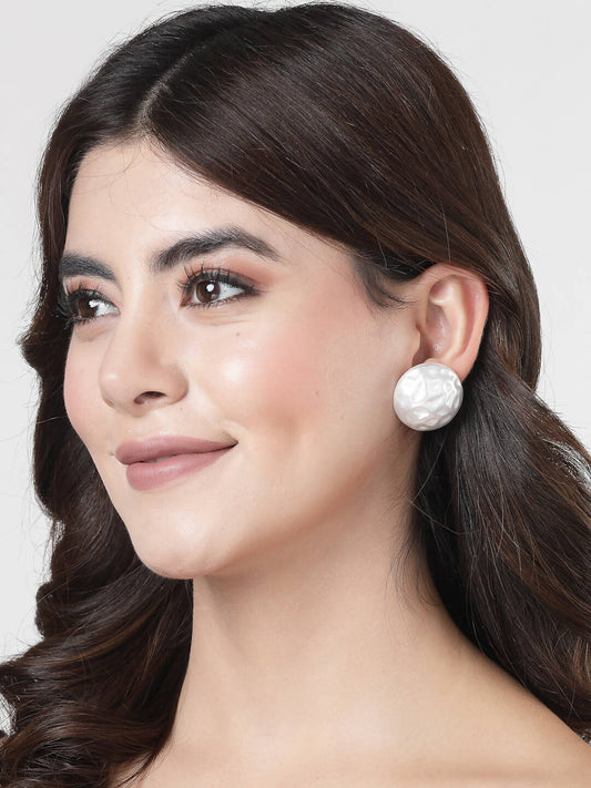 NVR Women's White Color Moon Stud Earrings 