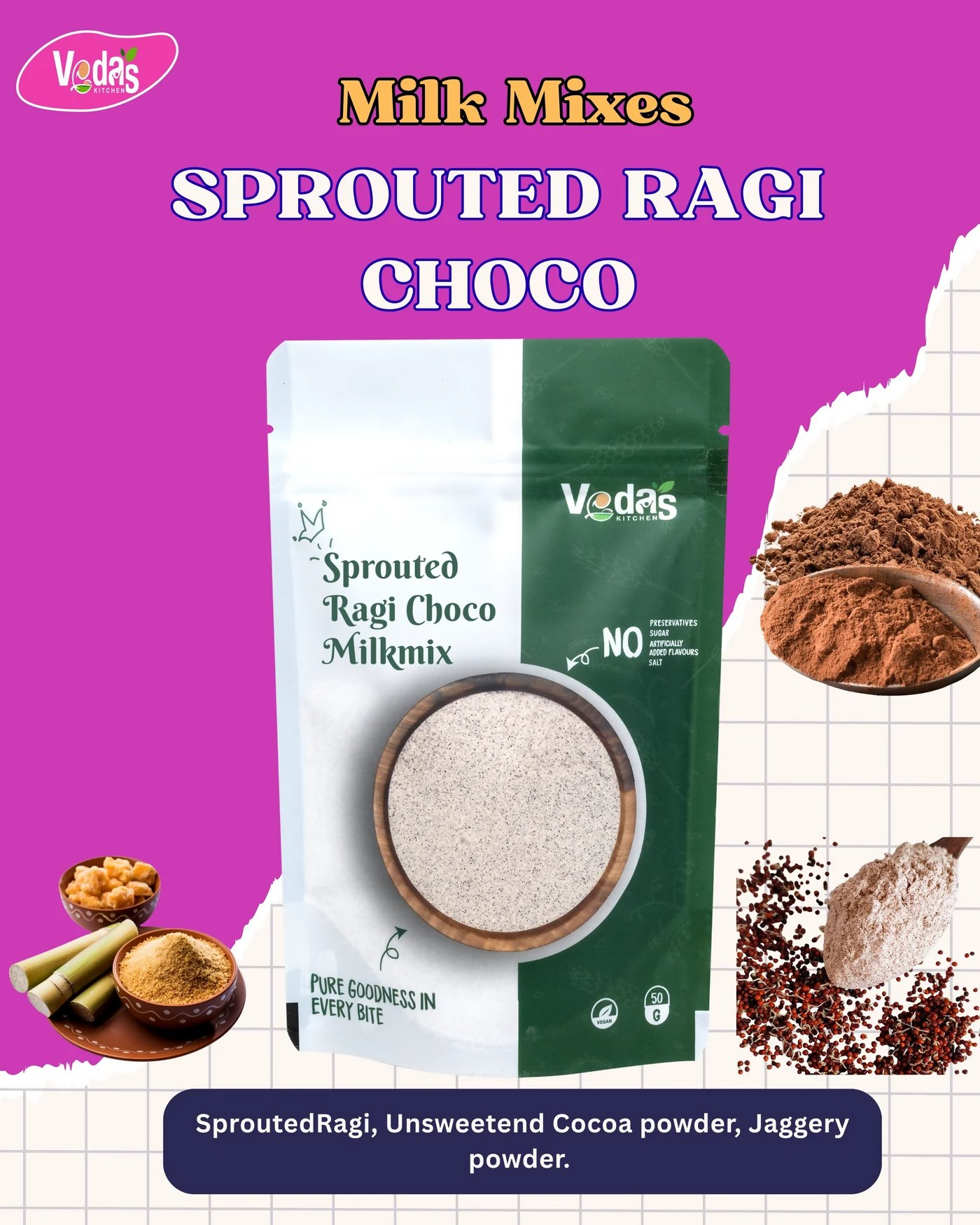 Vedas Kitchen Sprouted Ragi Choco Milkmix  Grab2Buy Vedas Kitchen Grab2Buy