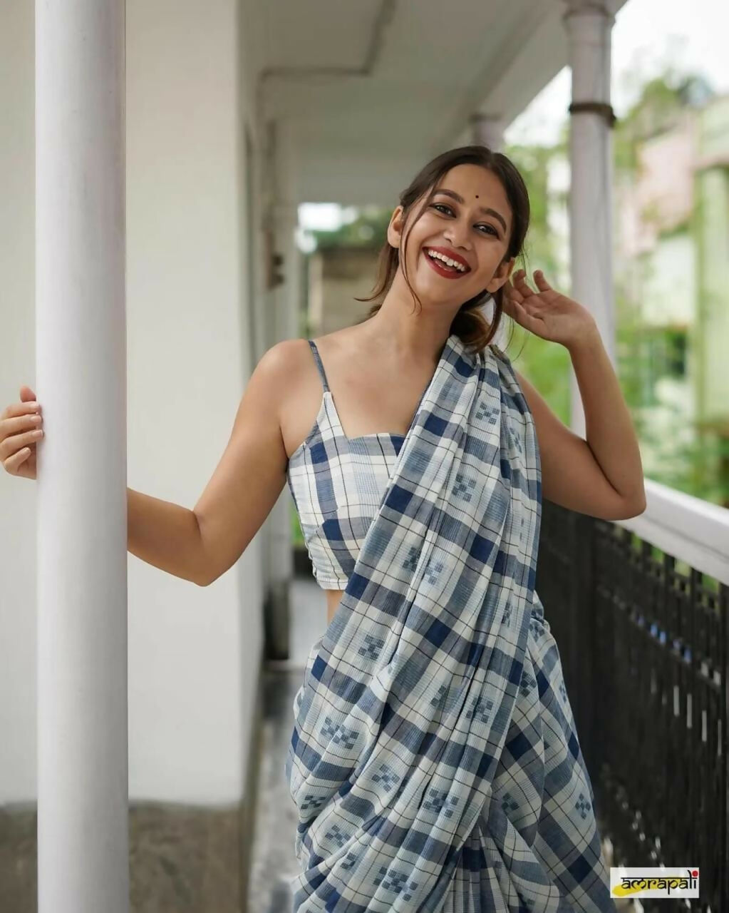 Exclusive Collection Beautiful Check Blue Pure Cotton Woven Handloom Grab2Buy With Running Blouse Piece 