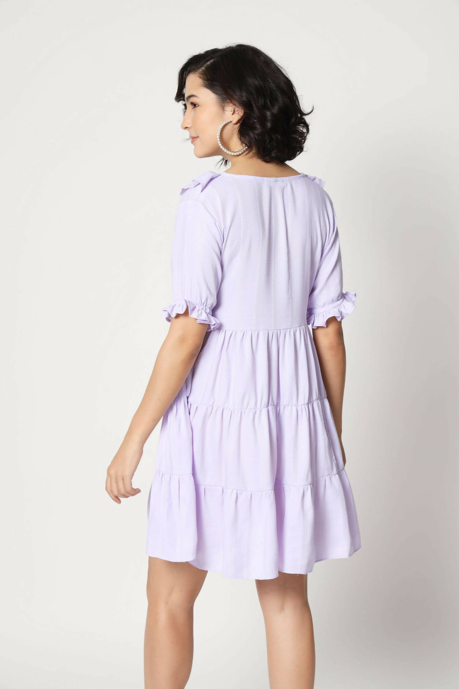 Purple Viscose Texture Flared Dress - Shivani