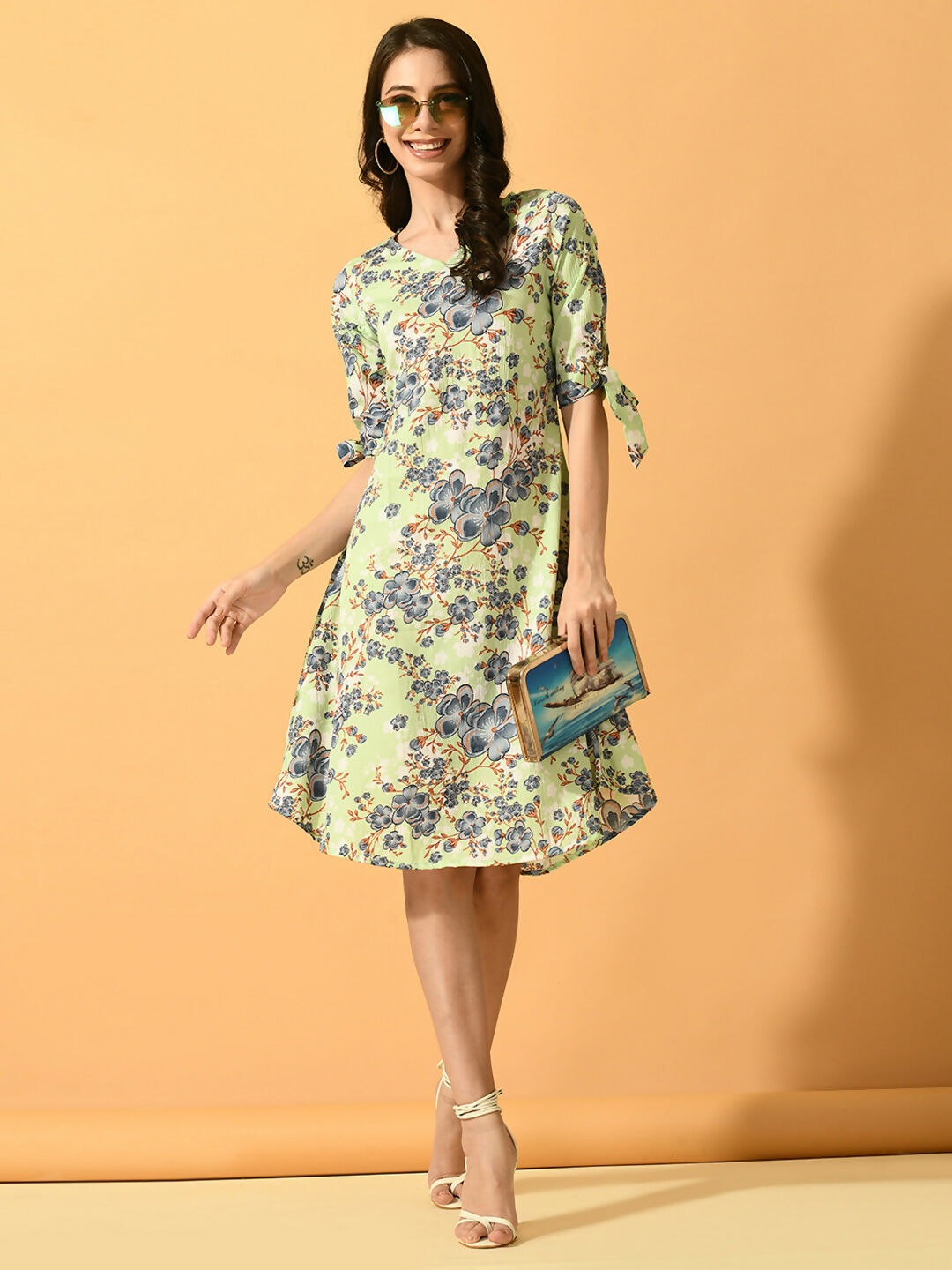 Myshka Women's Lime Green A-Line Party Dress