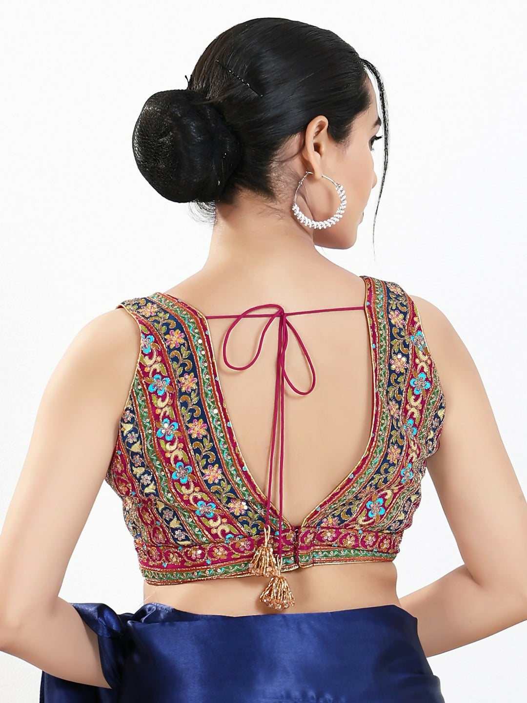 Joban Fashion Magenta Multi Georgette Padded Blouse With V Neck Sleeveless