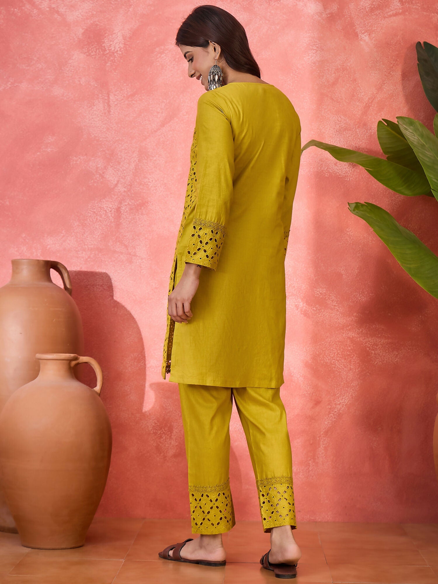 Joban Fashion Embroidery Mustard Pure Cotton Cord Set