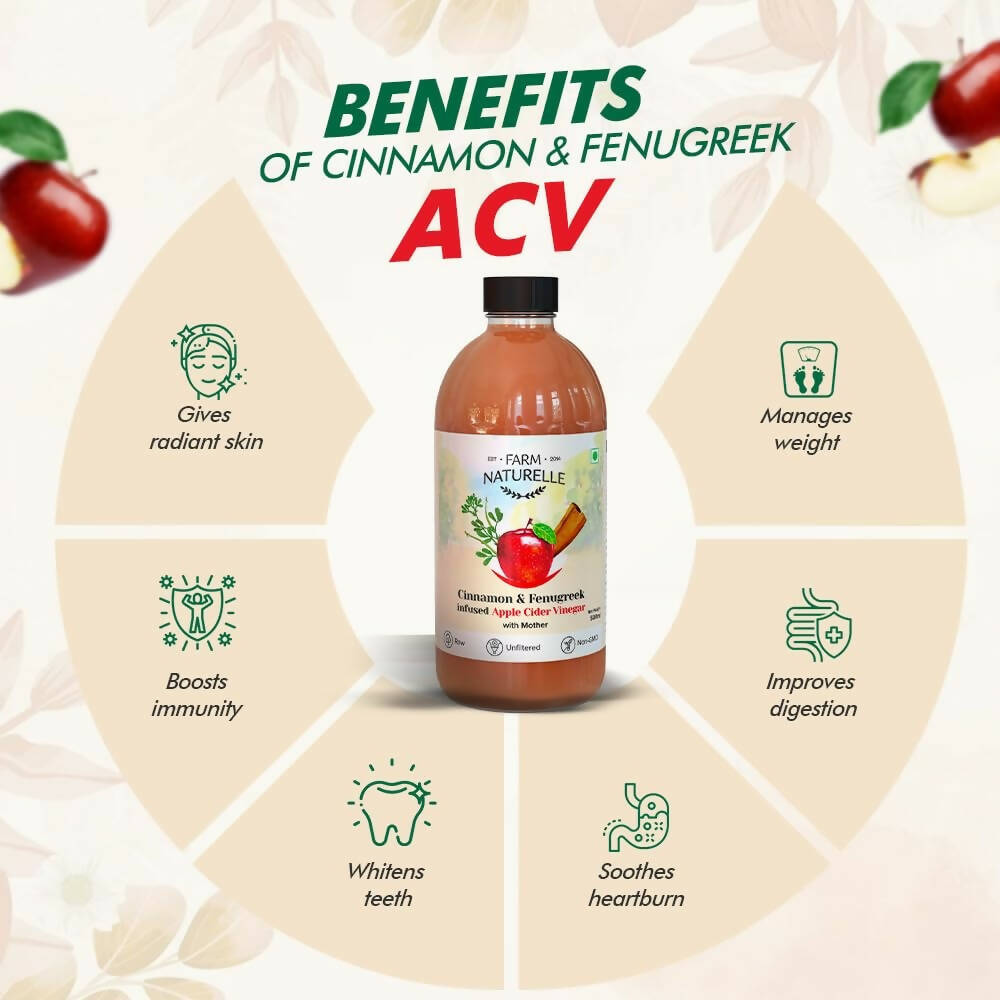 Farm Naturelle Organic Apple Cider Vinegar with Mother and Infused Cinnamon & Fenugreek 