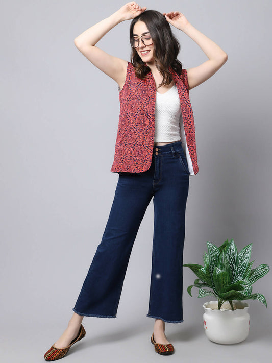 Even Apparels Navy 100% Viscose Rayon Open Front Gillet