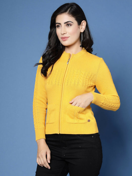 Women Winter Mustard Cotton Cardigan - Wool Trees