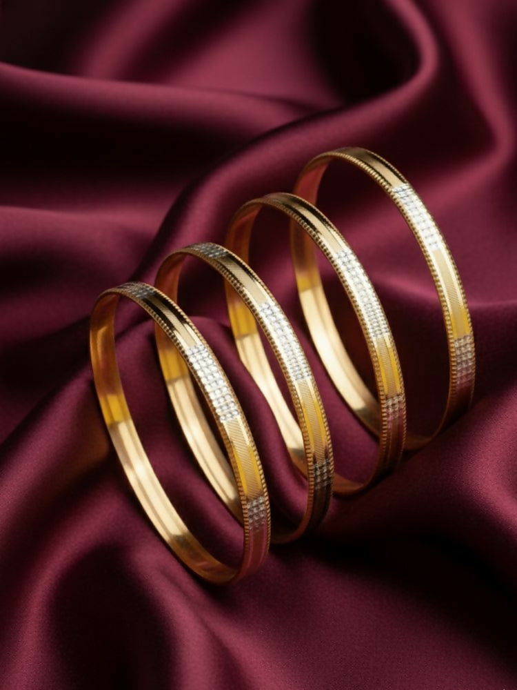 NVR Women Set of 4 Gold Plated CZ Toned Bangle