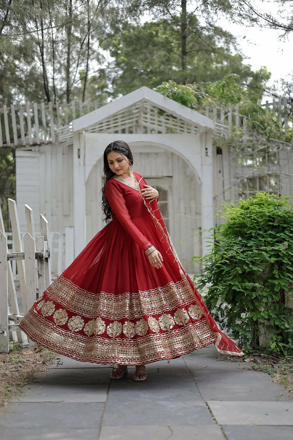 Joban Fashion Maroon Georgette Sequence Embroidery Work Kurta Set
