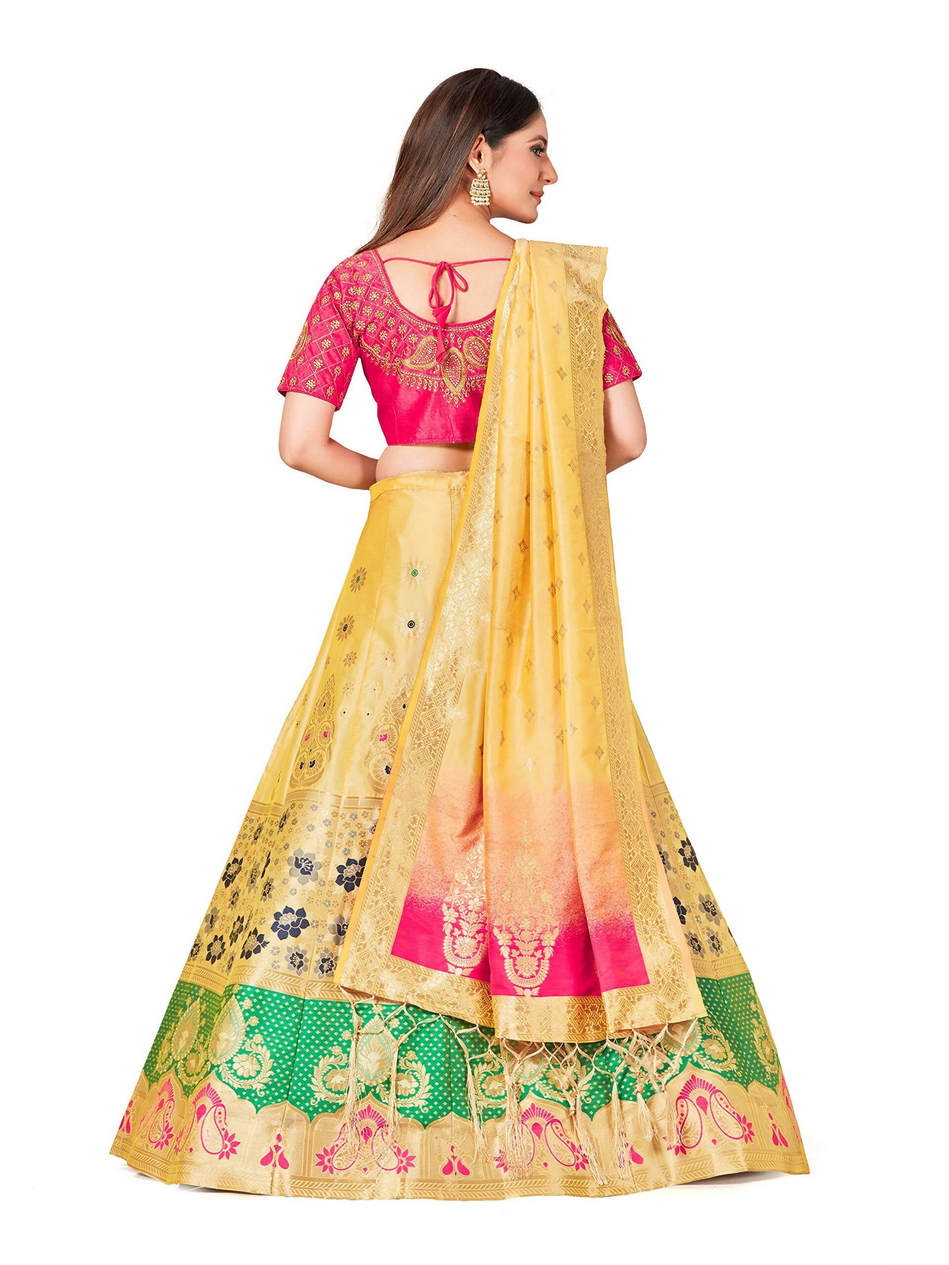 Mimosa Women's Semi-Stitched Art Silk Yellow Lehenga Choli with Dupatta