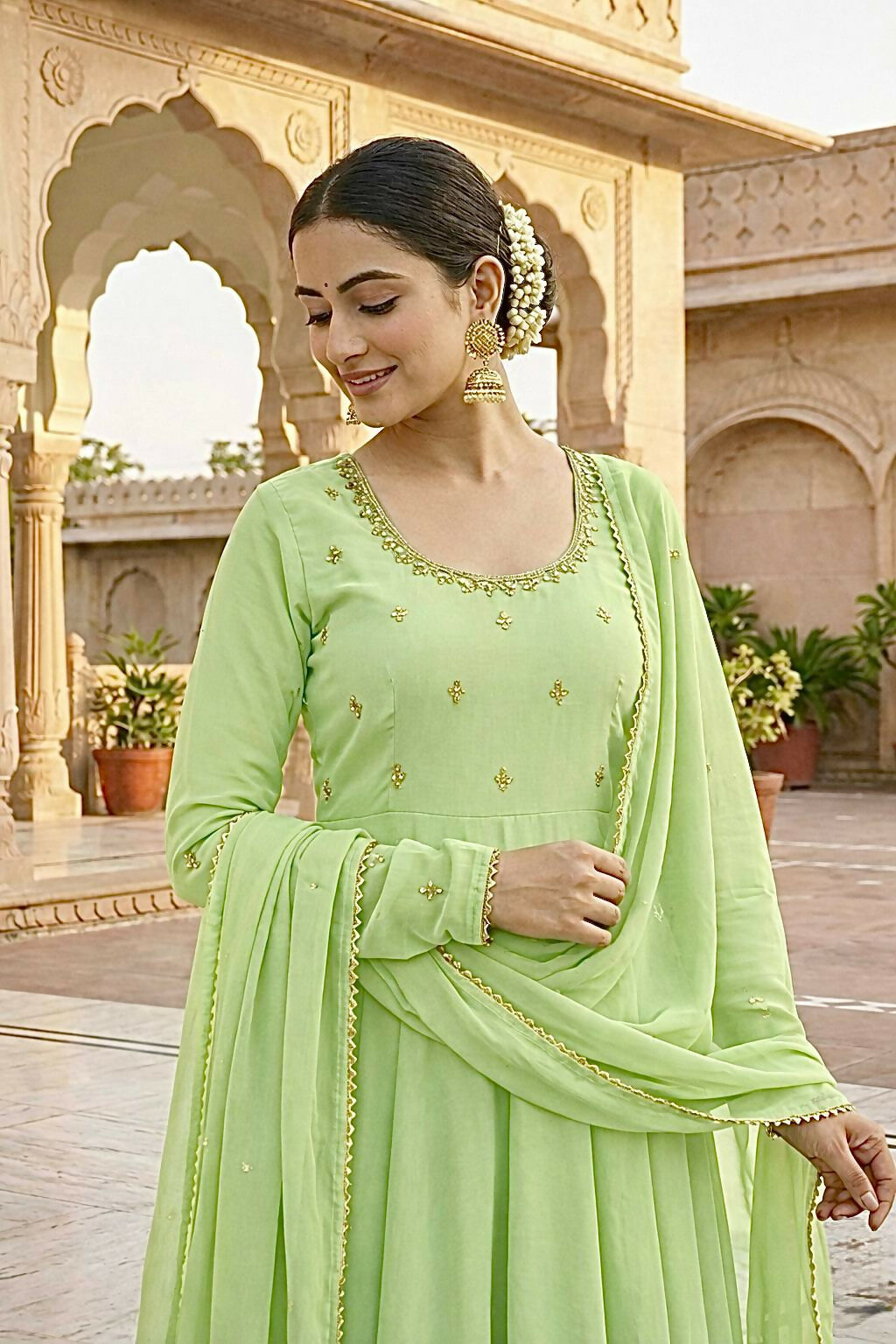 Teeya Creation New Trendy Anarkali Gown Set - Light-Green
