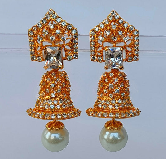 White Ad Pearl And Stones Jhumkas - Grab2buy