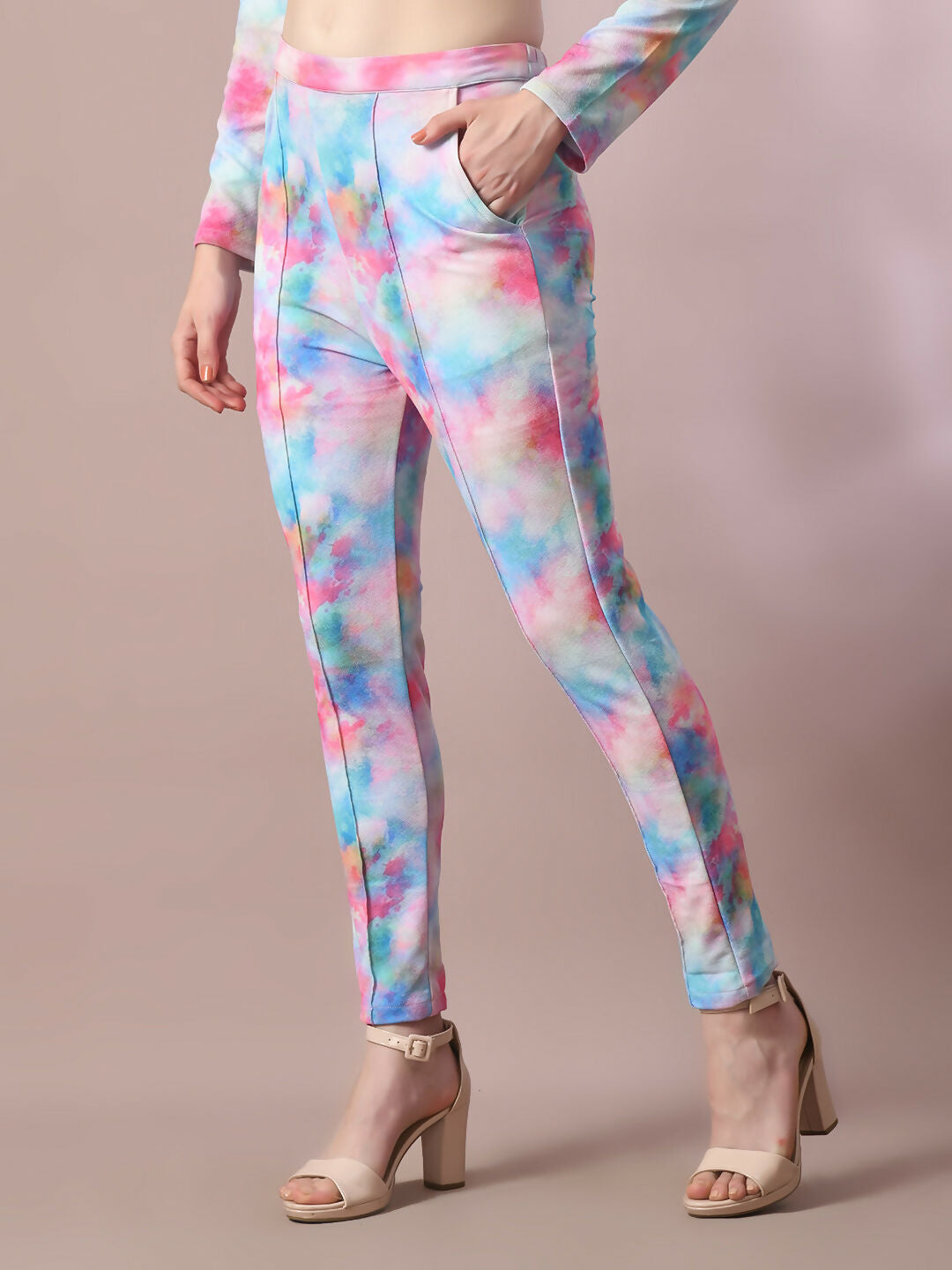 Myshka Women's Multi Printed Round Neck Party Top With Trousers Co-ord set 