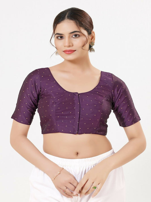 Joban Fashion Wine Taffeta Silk Elbow Sleeveless Front Open Blouse
