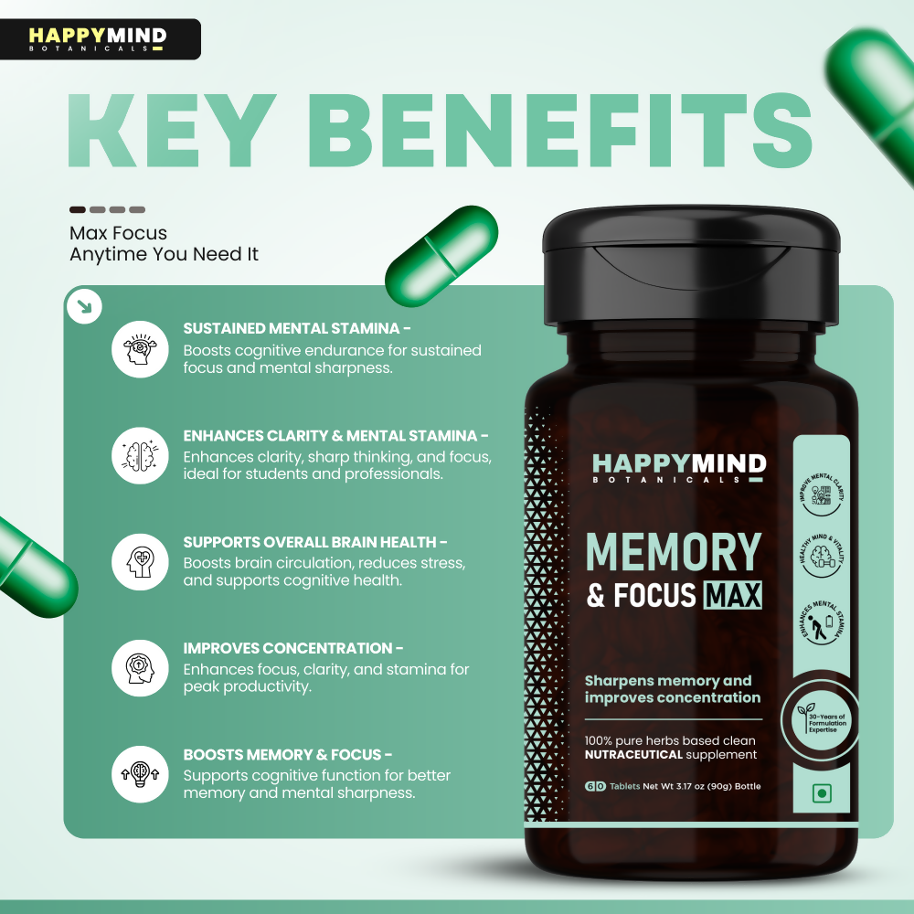 HappyMind Botanicals Memory & Focus Max Veg Tablets 