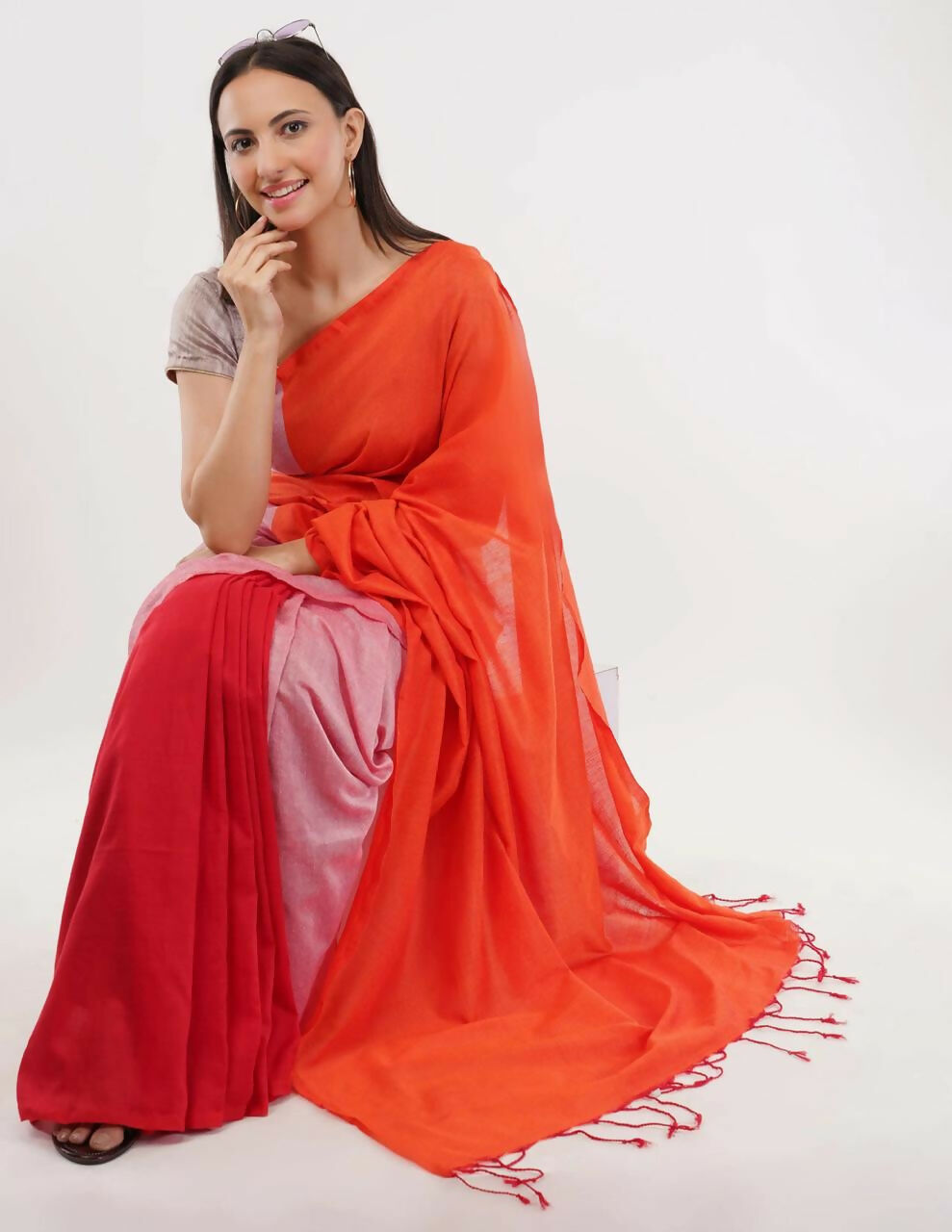 Exclusive Collection Beautiful Khadi Cotton Orange Light Pink Red Handloom Grab2Buy 