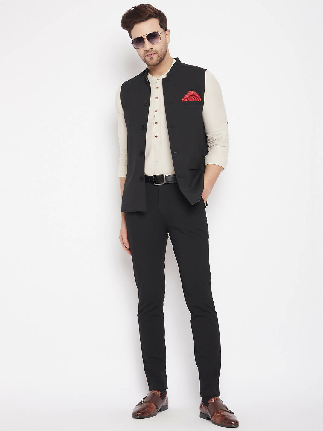Even Apparels Black Merino Men Woven Nehru Jacket PW668 
