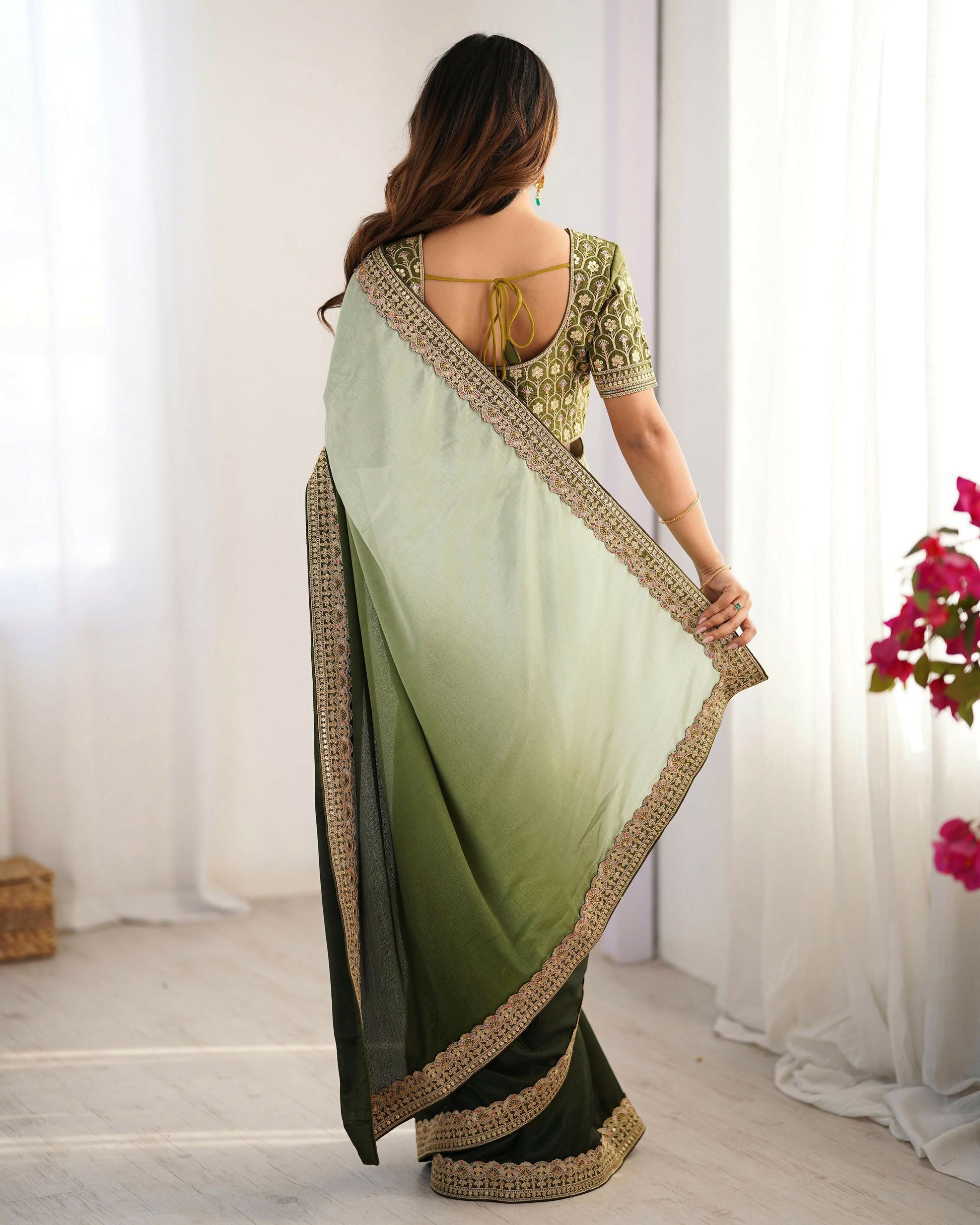 Exclusive Collection Pista Green Party Wear Chinon Salk Grab2Buy 