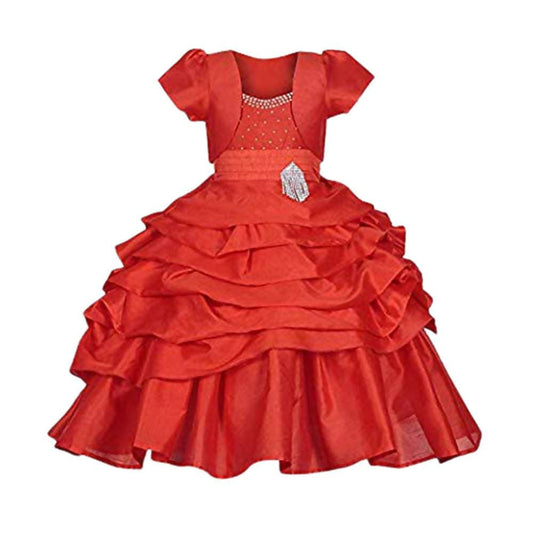 Asmaani Baby Girl's Red Colour Satin A-Line Maxi Full Length Dress (AS-DRESS_22117) - Grab2buy