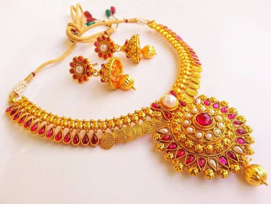 Pink & White Kemp Temple Necklace Set