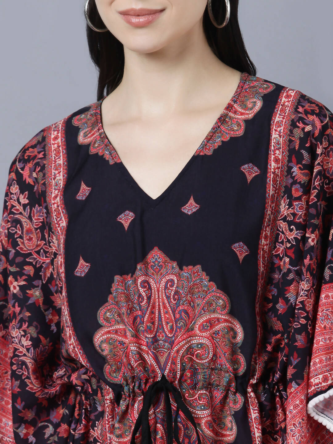Myshka Peach-Coloured Purple Floral Kaftan Midi Dress