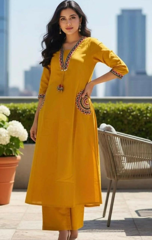 Miravan Womens Yellow Kurta And Palazzo Set