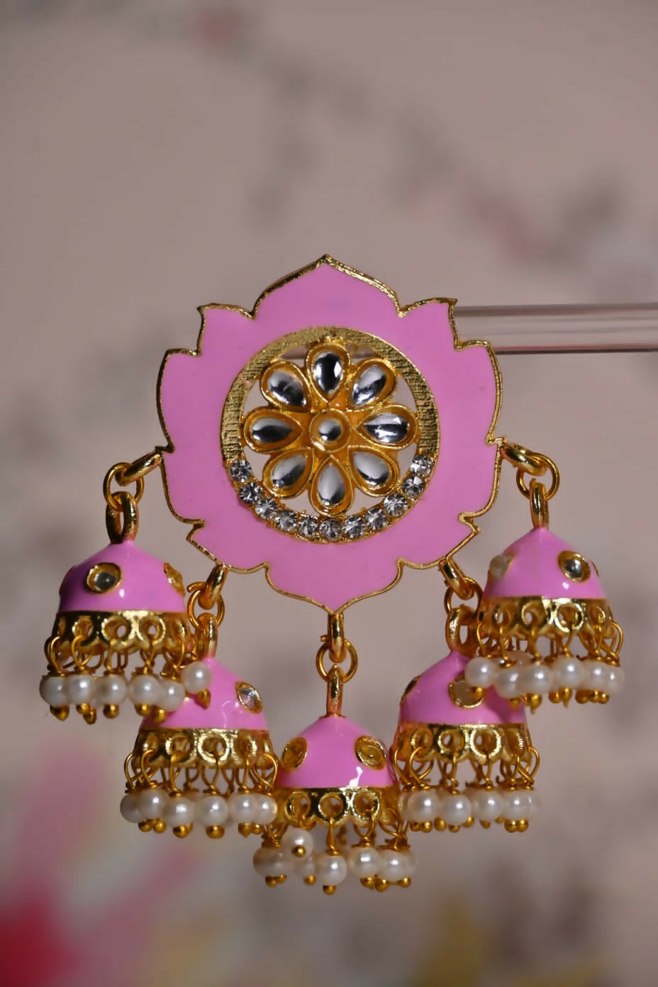 Pink Partywear Ethnic Jhumki Earrings By House of Ree House of Ree
