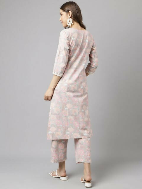 FIORRA Women's Pink Cotton A-Line Kurta Set 