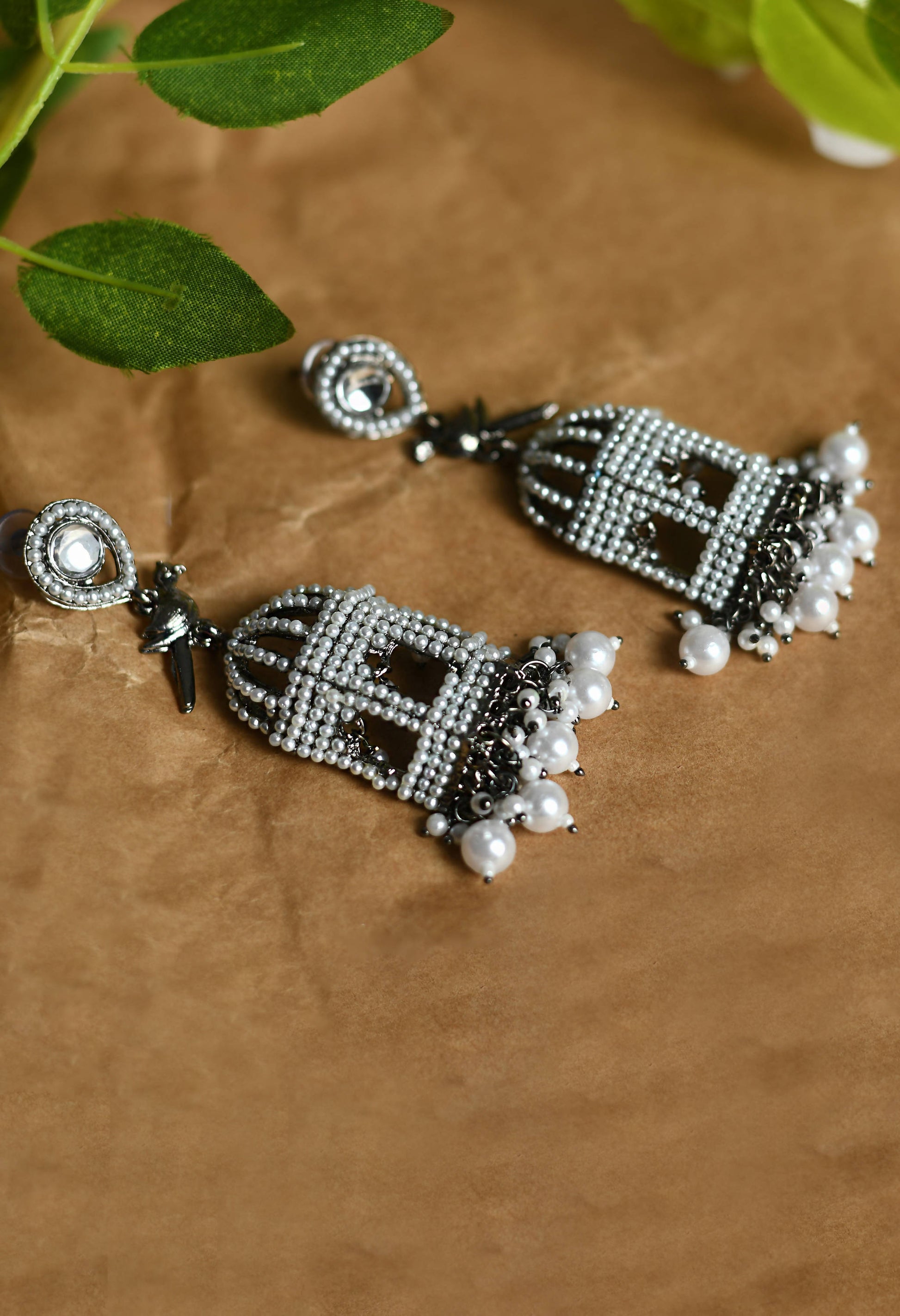 Mominos Fashion Johar Kamal Silver Color Bird Nest Earrings With Pearls - Grab2buy