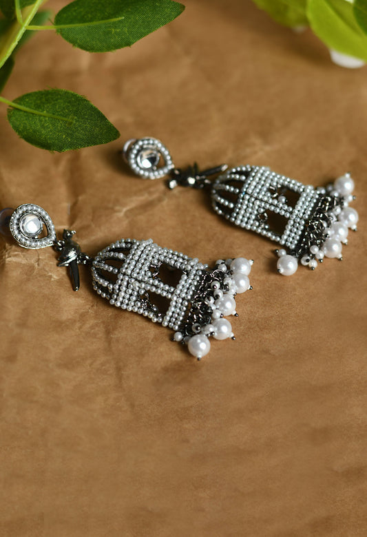 Mominos Fashion Johar Kamal Silver Color Bird Nest Earrings With Pearls - Grab2buy