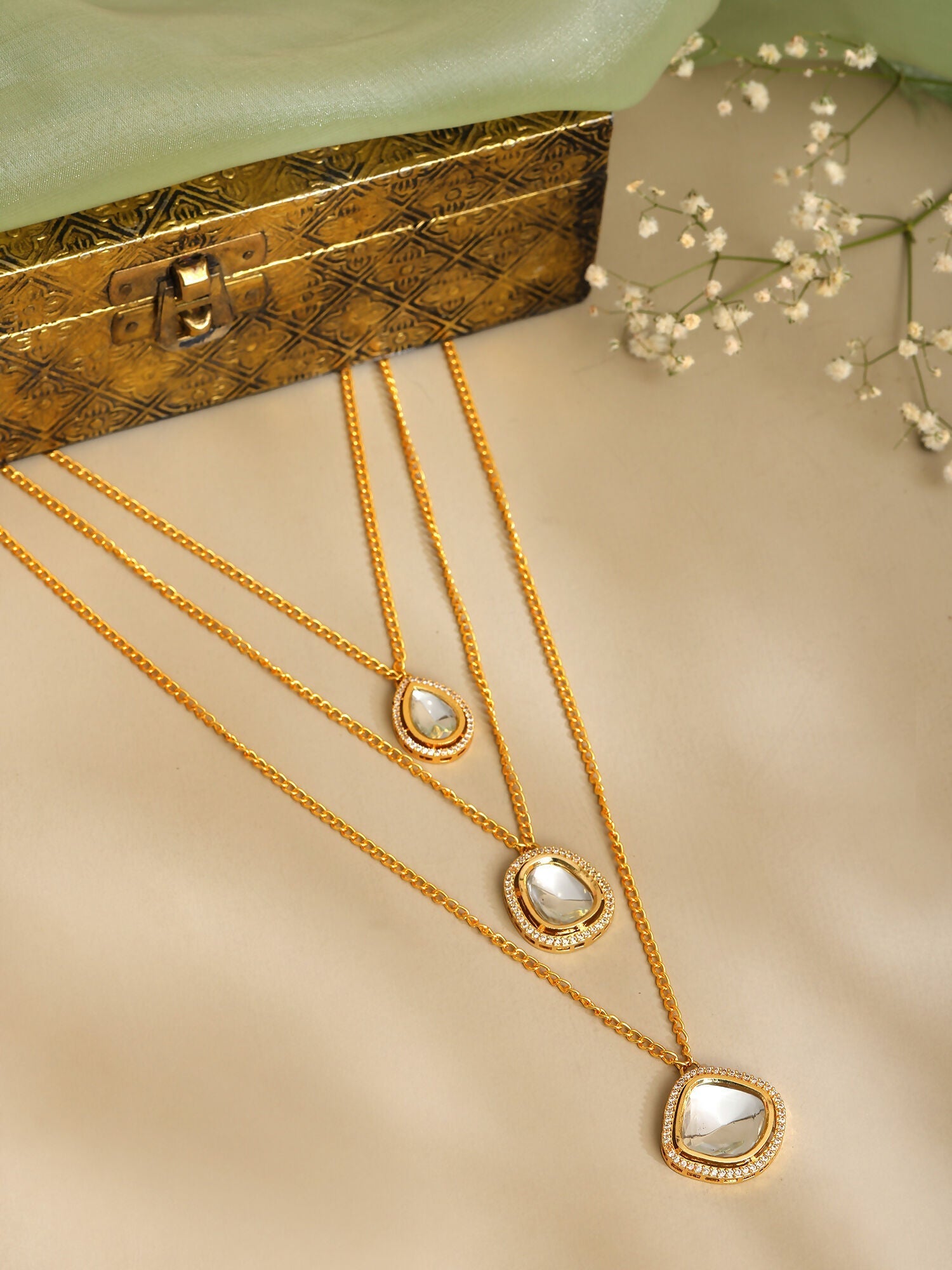 Ruby Raang Gold Kundan Layered Necklace | Grab2Buy