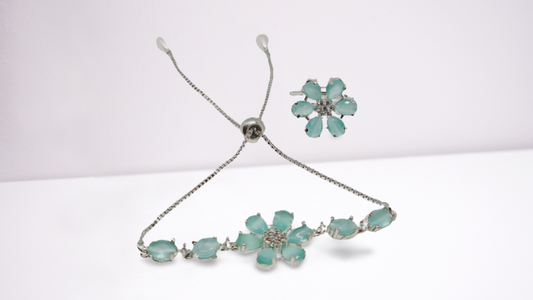 Rhodium-Plated Alloy American Diamond Studded Bracelets & Ring Set - The Pari - The Pari - Dinesh Associates