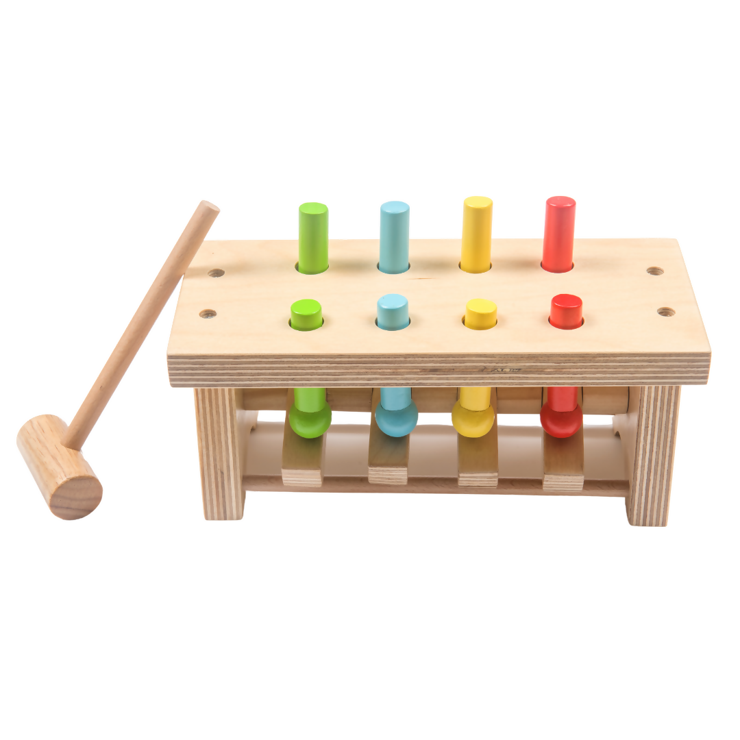 Nesta Toys Wooden Pounding Bench Toy with Hammer, Montessori Toy for Babies & Toddlers (1+ Years), STEAM Toddler Toy