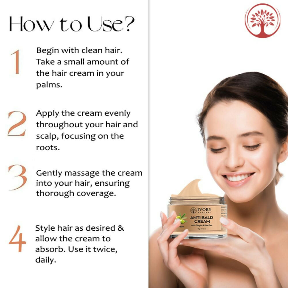 Ivory Natural Bald Cream For Hair For Stimulate Growth Of Hair, Avoid Thinning | Swadesiicart