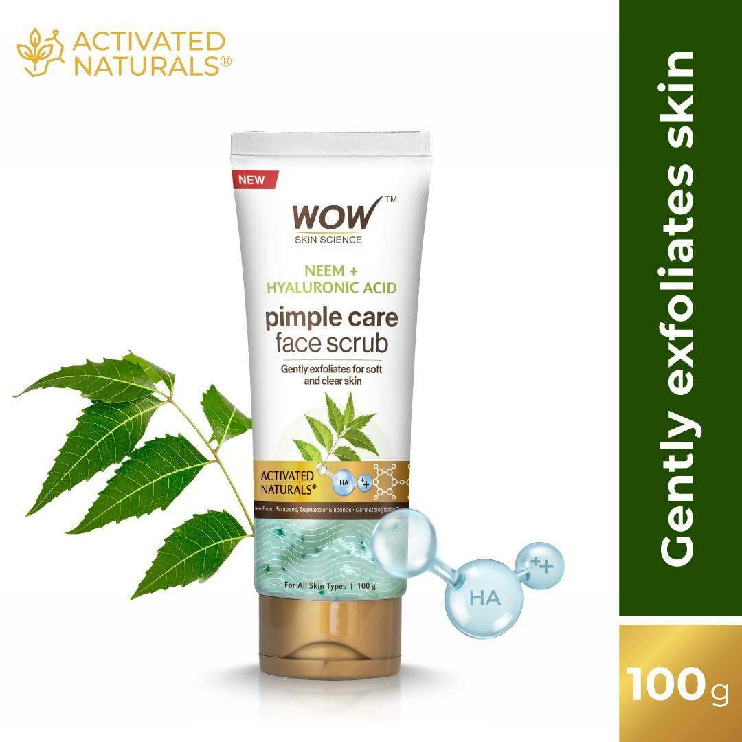 WOW Skin Science Neem & Hyaluronic Acid Pimple Care Face Scrub For Anti-Bacterial, Unclogs Pores 