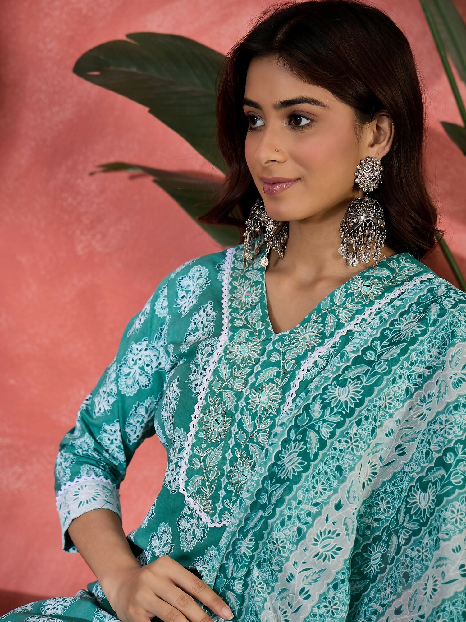 Joban Fashion Printed Teal Pure Cotton Kurta Set