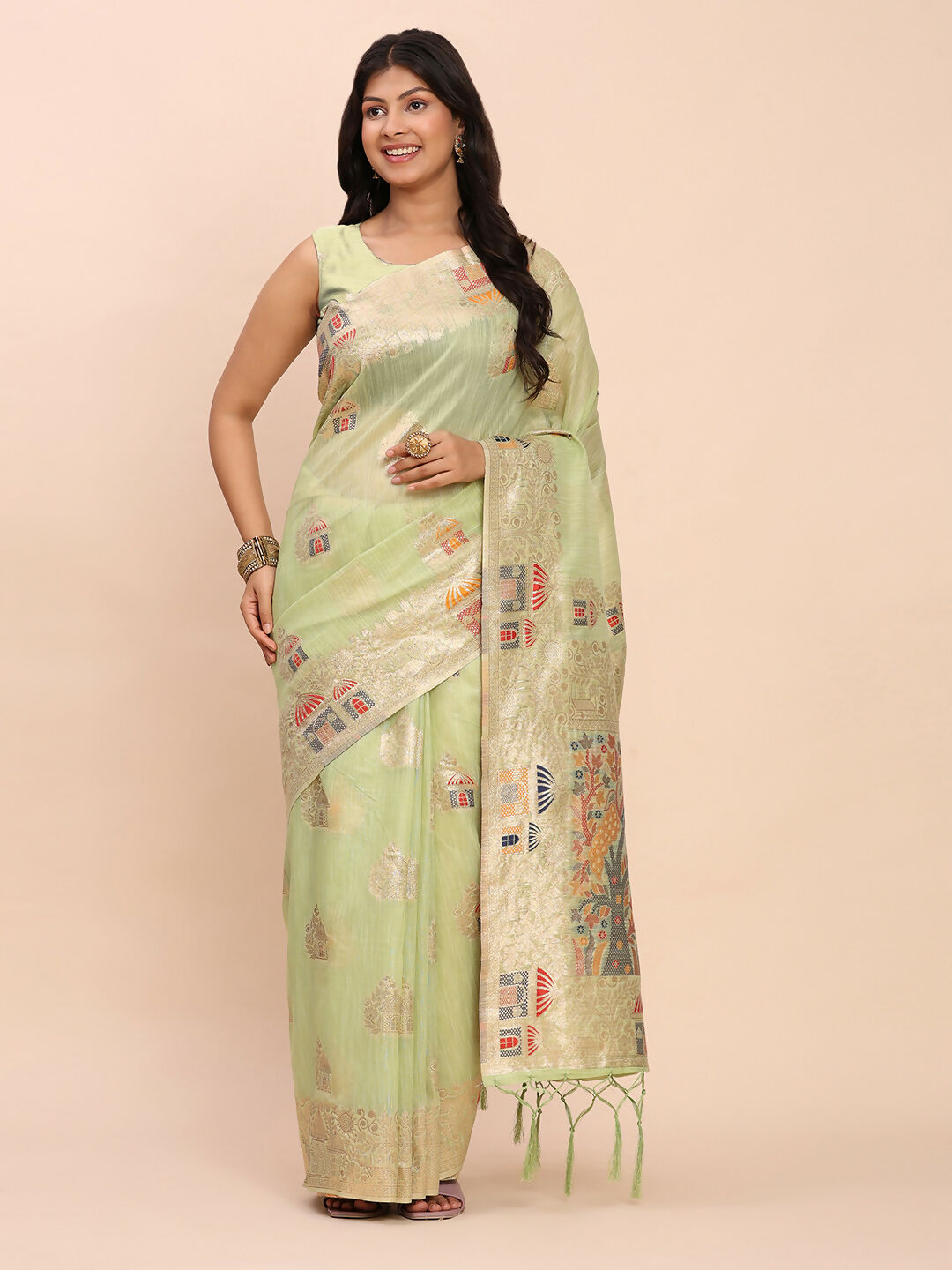 Shree Shyam Fashion Linen Cotton Light Green Saree