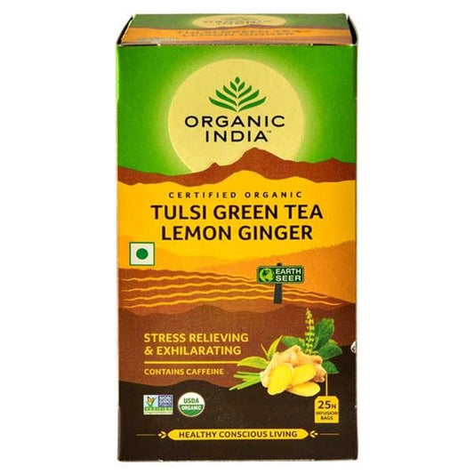 Organic India Tulsi Green Tea Lemon Ginger 25 Tea Bags - Grab2buy