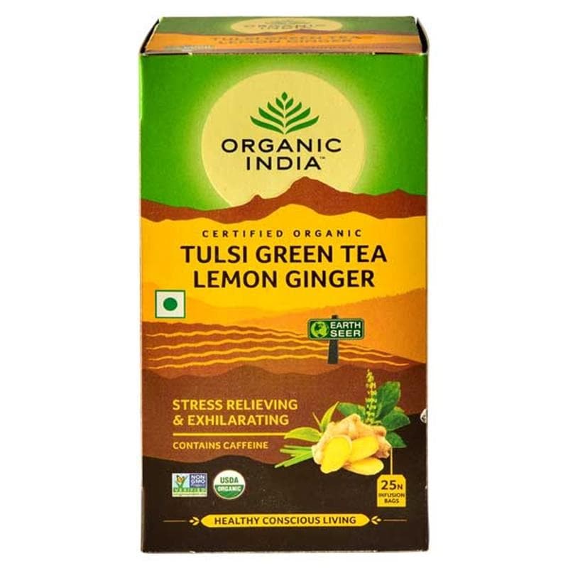 Organic India Tulsi Green Tea Lemon Ginger 25 Tea Bags 