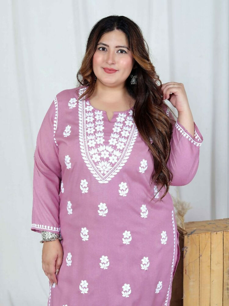 Miravan Womens Plus Size Pink Embroidered Kurta With Palazzo