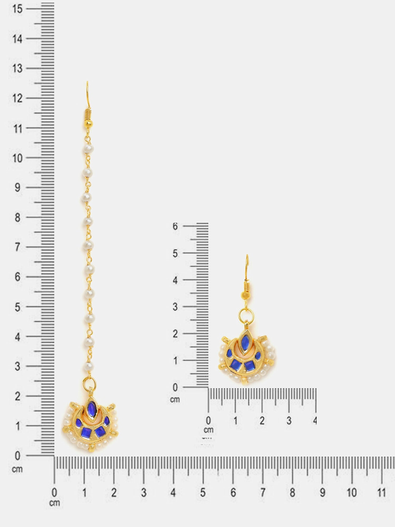 Ruby Raang Finest Gold Kundan Earrings With A Maang Tikka