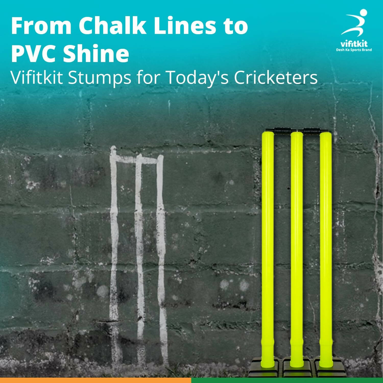 Vifitkit Cricket Stumps with Stand & Bails (Black and Flourescent Green) 